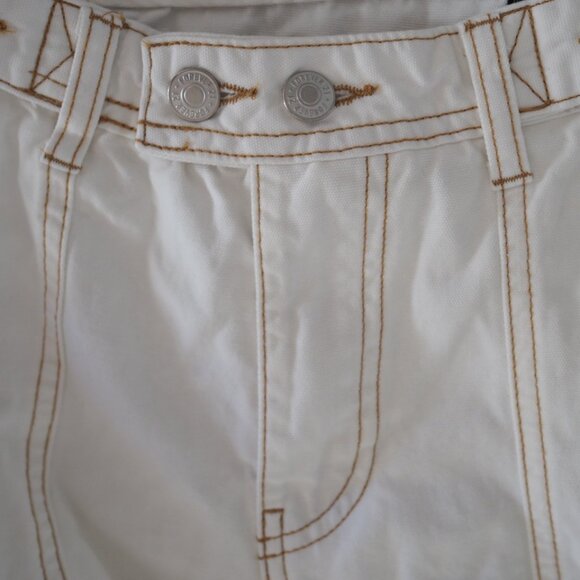 Skater Aesthetic White Cargo Pants With Brown Embordary And Zippers Sz Small - Picture 11 of 16